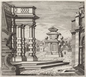 Arkitektonisk fantasi med portaler och monument