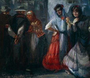 Gårdsgalanter, målning av Giuseppe Aprea (1876-1946), olja på duk. Italien, 1900-talet. av Giuseppe Aprea