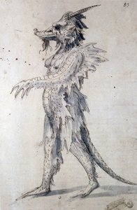 Design för en drake (penna, blått bläck och akvarell på papper) av Giuseppe Arcimboldo