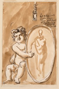 Sittande Putto med medaljong av Giuseppe Barberi