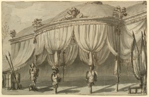 Scenografi, en paviljong med krigets troféer av Giuseppe Barberi