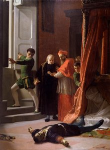 Död av hertigen av Florens Alessandro de Medici dödad av Lorenzino de Medici (olja på duk av Giuseppe Bellucci