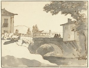 Byutsikt i Alcobaça i Portugal av Giuseppe Bernardino Bison (possibly)
