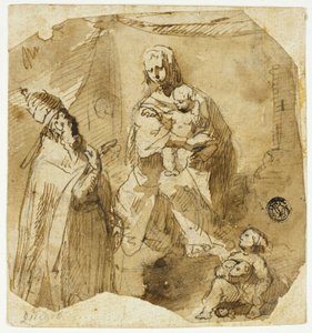 Madonna med barn och Johannes Döparen samt kyrkligt helgon av Giuseppe Bernardino Bison