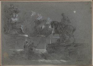 Monumental skulptur i en månbelyst park, ca. 1842. av Giuseppe Bernardino Bison
