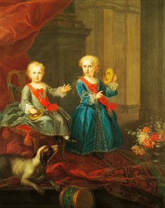 Döttrar till Karl III av Bourbon, kung av Neapel och två Sicilier och Maria Amelia av Sachsen, drottning av två Sicilier, målning, av Giuseppe Bonito (1701-1789), Italien
