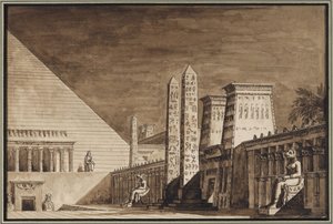 Scenografi för operan Semiramide av Gioachino Rossini - Giuseppe Borsato (1771-1849). Penna, pensel, indiskt bläck på papper