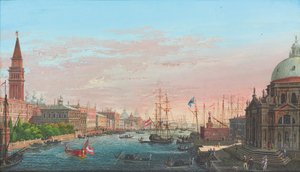Utsikt över Canal Grande, Venedig, med Palazzo Ducale och Saluten