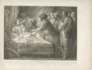 Kung Francis I med den döende Leonardo da Vinci All Glory della pittura (titel på objekt) av Giuseppe Cades