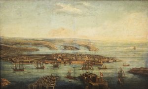 Utsikt över Grand Harbour, Marsamxett och Valletta av Giuseppe Caloriti