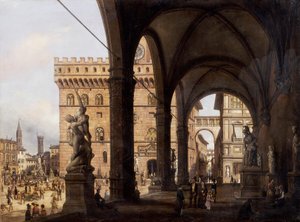 Florens, Piazza della Signoria (Signoria-torget), av Giuseppe Cannella (1788-1847) av Giuseppe Canella