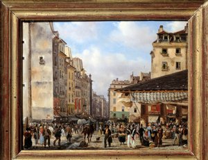 Les Halles och rue de la Tonnellerie 1828: utsikt över Paris på 1800-talet. Målning av Giuseppe Canella (1788-1847)