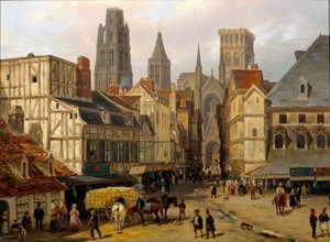 Placera Haute gamla tornet i Rouen. Målning av Giuseppe Canella (1788-1847)