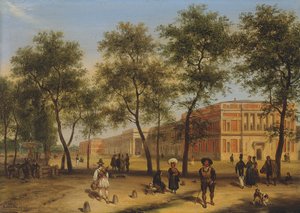 Förmodad utsikt över Paseo del Prado med Pradomuseet, Madrid, 1827 av Giuseppe Canella