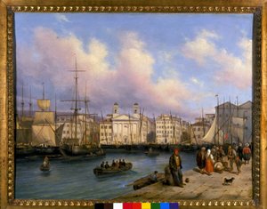 Utsikt över hamnen i Trieste, målning av G. Canelia
