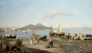 Utsikt över Neapelbukten (olja på duk) av Giuseppe Carelli
