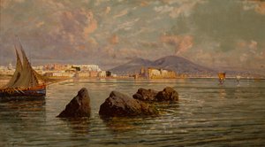 Neapelbukten (olja på trä) av Giuseppe Carelli