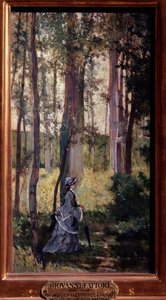 Vallospoli Elegant kvinna som går i skogen Målning av Giovanni Fattori