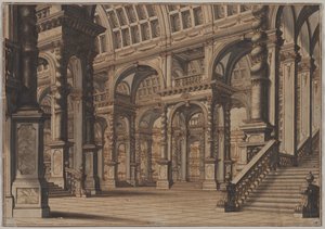Monumental välvd hall med trappa, andra kvartalet 1700-talet. av Giuseppe Galli Bibiena