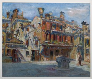 Teaterns torg, Venedig (olja på duk) av Giuseppe Graziosi