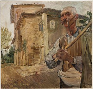 Man med en pipa (olja på duk) av Giuseppe Graziosi