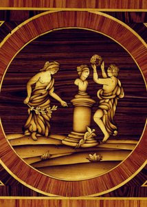 Försoningsritual hos Herm of Mercury, detalj från byrå i valnöt, lönn, buxbom, oliv, ros och rosenträ, av Giuseppe Maggiolini (1738-1814), Italien