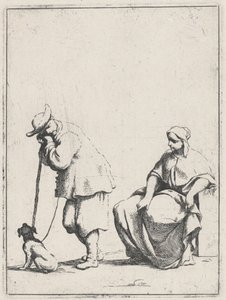 Stående bonde med en hund och en sittande kvinna av Giuseppe Maria Crespi