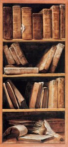 Stillebensbibliotek med musikböcker. Målning av Giuseppe Maria Crespi dit lo Spagnolo (spanjoren) (1665-1747) 1715 Bologna, Musikkonservatoriet