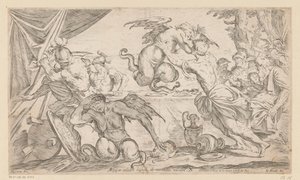 Aeneas och hans följeslagare slåss mot Harpies Arpijae celebri lapsu de montibus adsunt (titel på objekt) Wanderings of Aeneas (serietitel) L
