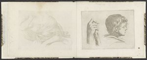 Hand med en träpinne och huvudet av en pojke Ritningsexempel (serietitel) Mitelli intaglio (serietitel) av Giuseppe Maria Mitelli