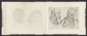 Två byster av äldre kvinnor till höger Ritningsexempel (serietitel) Mitelli intaglio (serietitel) av Giuseppe Maria Mitelli