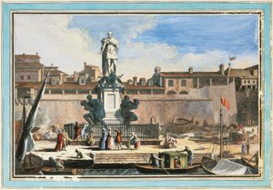 Vy över Livorno: Quattro Mori monument (De fyra morerna), av Giuseppe Maria Terreni, illustration