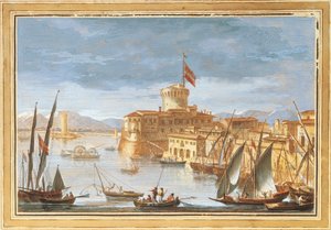 Utsikt över Livornos hamn, av Giuseppe Maria Terreni, illustration