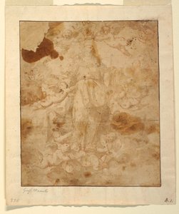 Teckning, studie till Jungfru Marie himmelsfärd, 1650-85 av Giuseppe Marullo