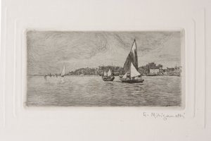 Båtar i lagunen (etsning på vitt papper)
