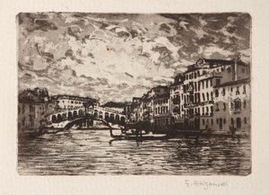 Rialtobron i Venedig (etsning och akvatint på vitt papper)