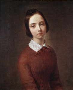 Porträtt av en ung flicka (olja på duk av Giuseppe Molteni