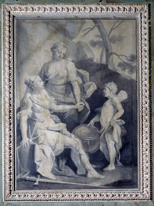 Nationens geni med rättvisa och fred (monokrom teckning av Giuseppe Paganelli