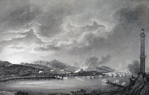 Genua bombarderas av engelsk flotta, 25 maj 1800, stålstick från teckning av Giuseppe Pietro Bagetti (1764-1831), Paris