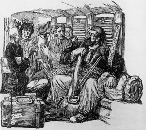 Tartarin i en vagn för Tartarin på Alperna av Alphonse Daudet, Milano av Giuseppe Porcheddu
