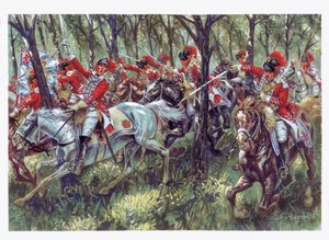 Amerikanska självständighetskriget (1775-1783): de amerikanska nybyggarnas anfall - Amerikanska revolutionskriget - Illustration av Giuseppe Rava av Giuseppe Rava