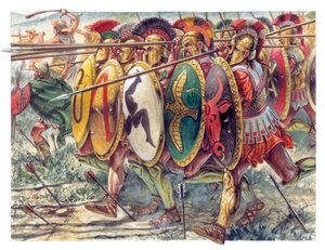 Antikens Grekland: hopliter, infanteri tunga vapen - Antikens Grekland: hopliter - Illustration av Giuseppe Rava av Giuseppe Rava