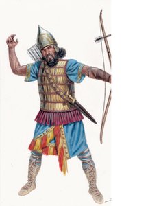 Antikviteter: Assyriens tunga bågskytt - Assyrisk tung bågskytt - Illustration av Giuseppe Rava av Giuseppe Rava