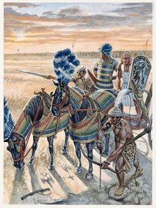 Egyptisk antikvitet: Farao Ramses II (1304-1213 f.Kr.) med sin armé - Farao Ramses II (1303-1213 f.Kr.) och hans armé i forntida Egypten - Illustration av Giuseppe Rava av Giuseppe Rava
