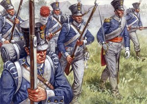 Första kejsardömet: belgiskt eller nederländskt infanteri omkring 1815 - Första kejsardömet: belgiskt eller nederländskt infanteri - Illustration av Giuseppe Rava av Giuseppe Rava