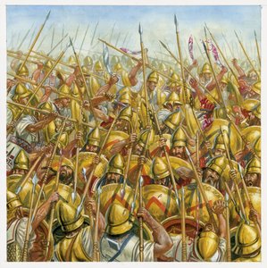 Grekisk antikvitet: Slaget vid Leuctra (371 f.Kr.) Motsätter sig Thebaine till spartanerna - Slaget vid Leuctra av Giuseppe Rava