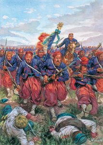 Italienska fälttåget 1859 (andra italienska självständighetskriget): anfall av Zouaves från Napoleon III:s franska armé under slaget vid Solferino den 24/06/1859 - Andra italienska självständighetskriget (fransk-österrikiska kriget, austro-sardinska kriget av Giuseppe Rava