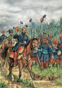 Napoleon III (1808-1873) en häst som hälsas av sin armé (teckning) av Giuseppe Rava