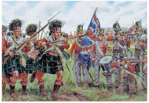 Napoleonkrigen: Skotska och brittiska soldater i slaget vid Waterloo den 18 juni 1815 Illustration av Giuseppe Rava av Giuseppe Rava