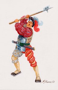 Un Lansquenet, tysk legosoldat - en Landsknecht tysk legosoldat - Illustration av Giuseppe Rava av Giuseppe Rava